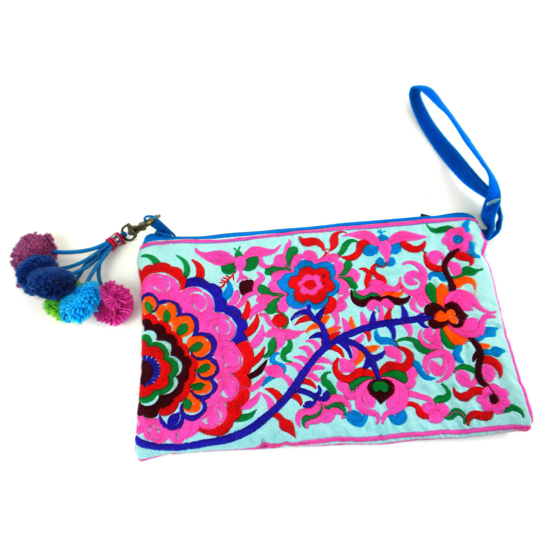 Double Sided Grab n' Go Pom Pom Clutch - Turquoise - Global Groove (P)