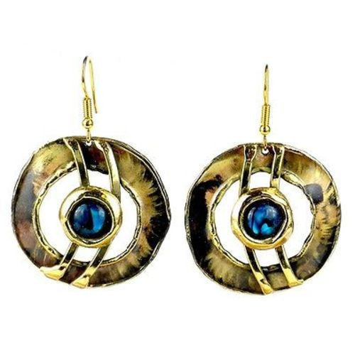 Paua Shell Ripple Effect Brass Earrings Handmade and Fair Trade