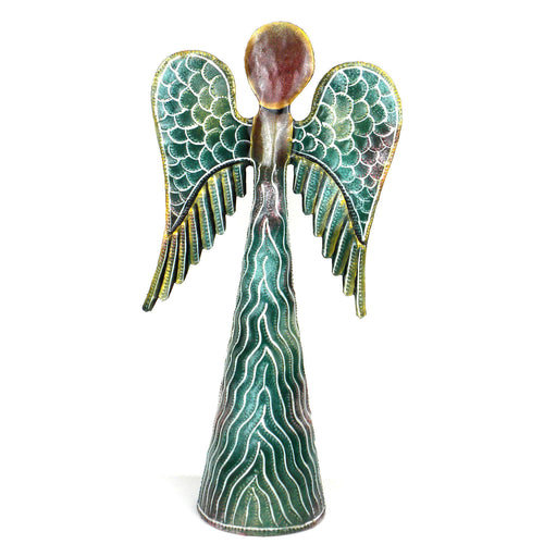 12-inch Hand Painted Metalwork Angel - Green Handmade and Fair Trade