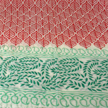 Red and Green Leaf Design Cotton Scarf - Asha Handicrafts