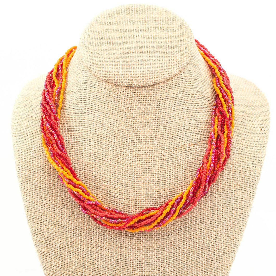 12 Strand Bead Necklace - Red/Orange - Lucias Imports (J)