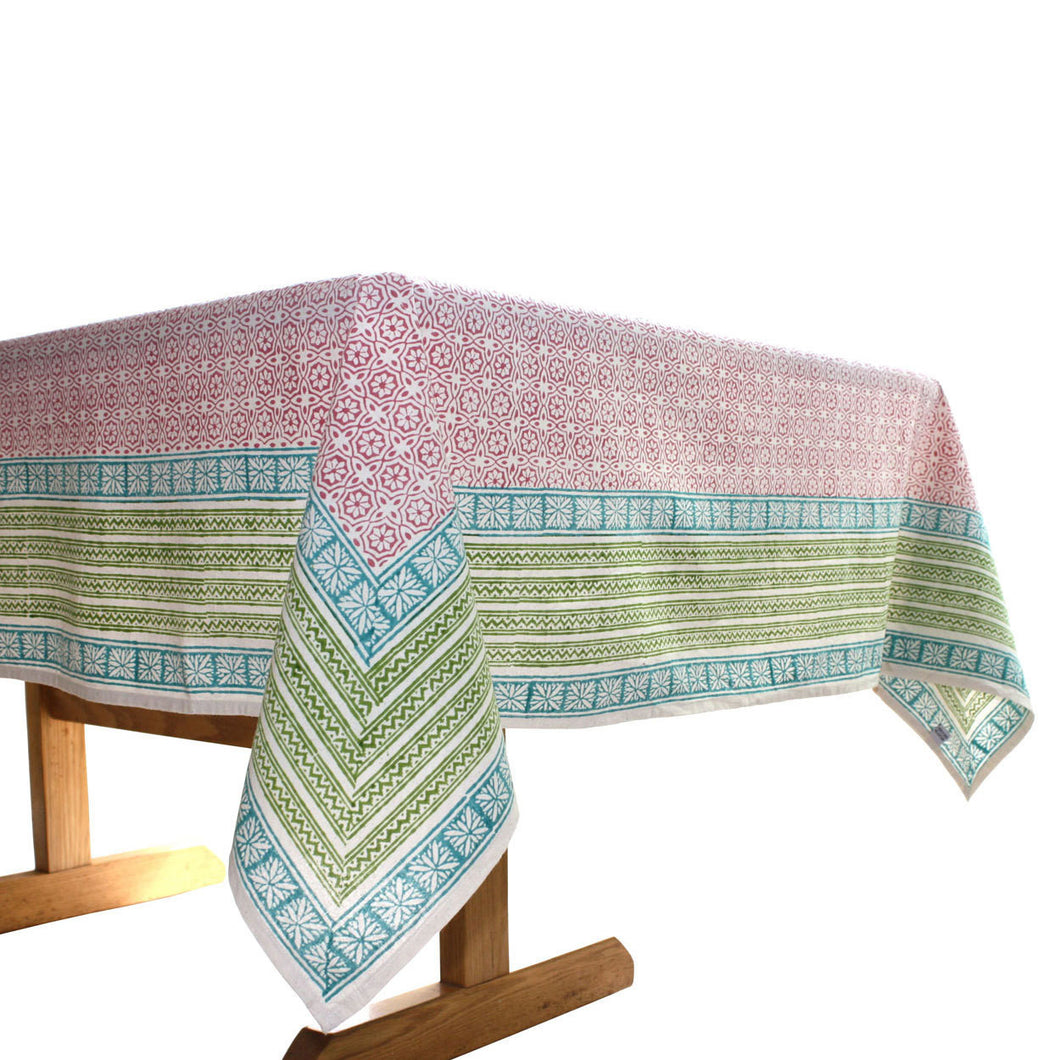 Red Floral Cotton Tablecloth 90 by 60 - Sustainable Threads (L)