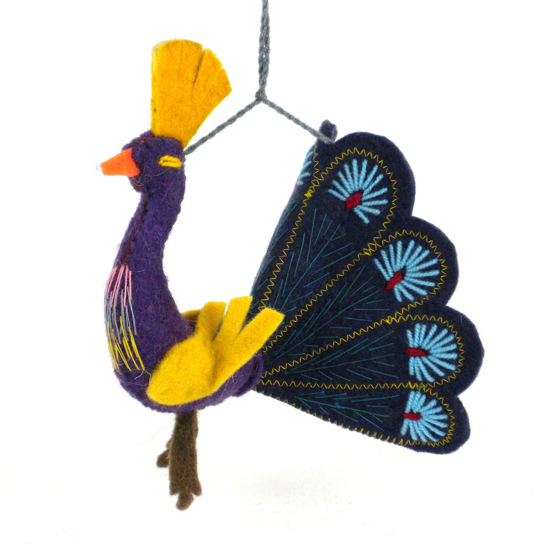 Indigo Peacock Felt Holiday Ornament - Silk Road Bazaar (O)