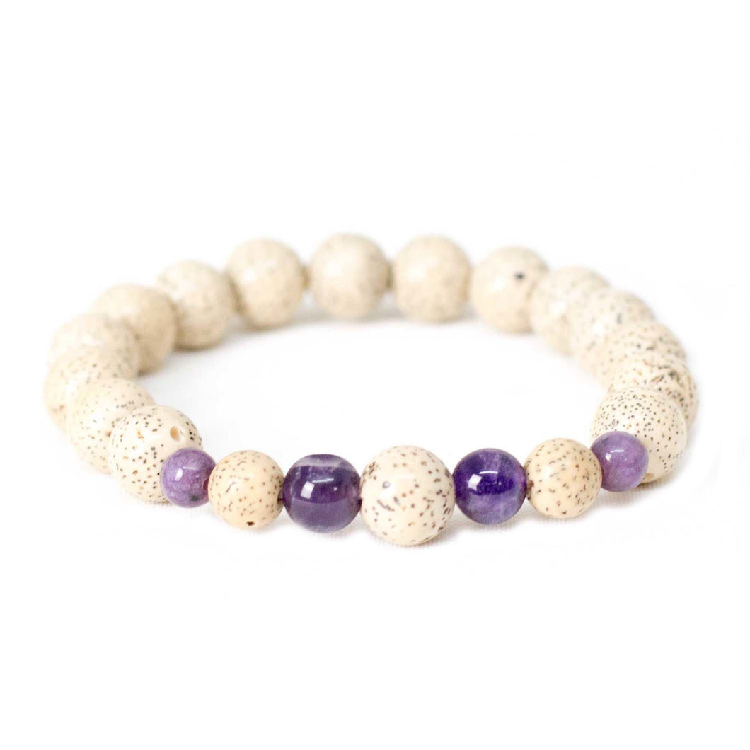 Lotus Seed & Amethyst Wrist Mala Bracelet - Global Groove (J)