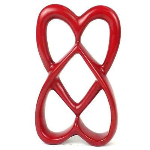 Handcrafted 8-inch Soapstone Connected Hearts Sculpture in Red Handmade and Fair Trade