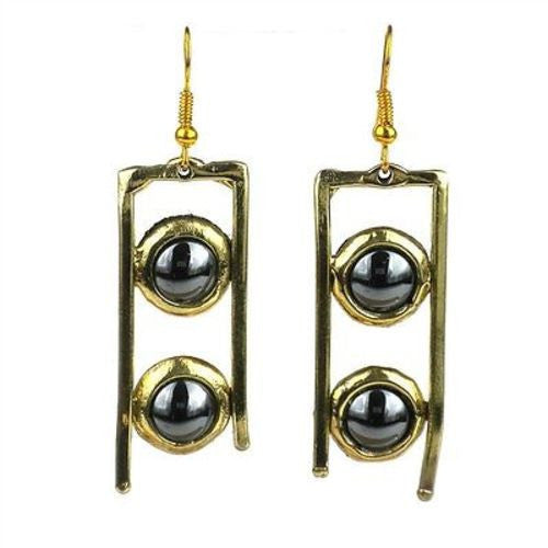Hematite and Brass Ladder Earrings Handmade and Fair Trade