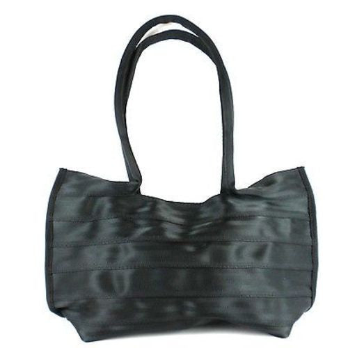 Black Seat Belt Tote with Snap Handmade and Fair Trade