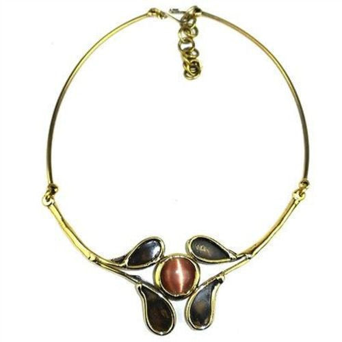 Peach Tiger Eye Petals Necklace Handmade and Fair Trade